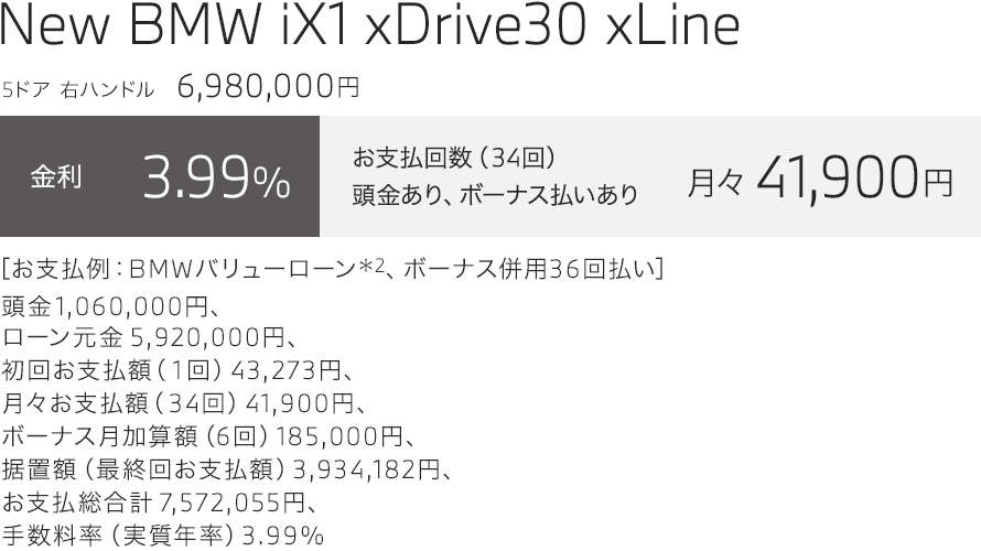 New BMW iX1 xDrive30 xLine　お支払い例